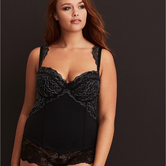 torrid Other - New Torrid Plus Bustier Black Silver Lace Corset 2